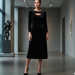 Vintage Moda International Women's M Velvet Dress black Long Sleeve has a slit i